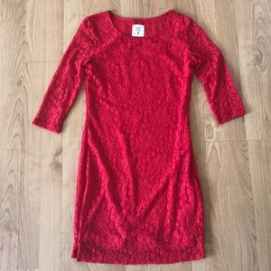 mac + jac red lace dress with 3/4 sleeves 😘